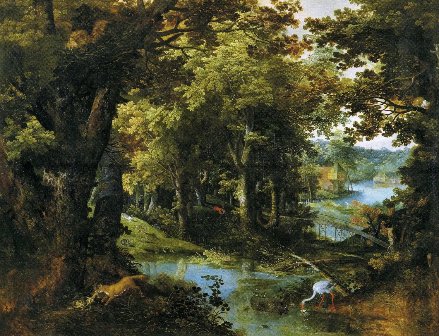 Paesaggio forestale con favole di animali